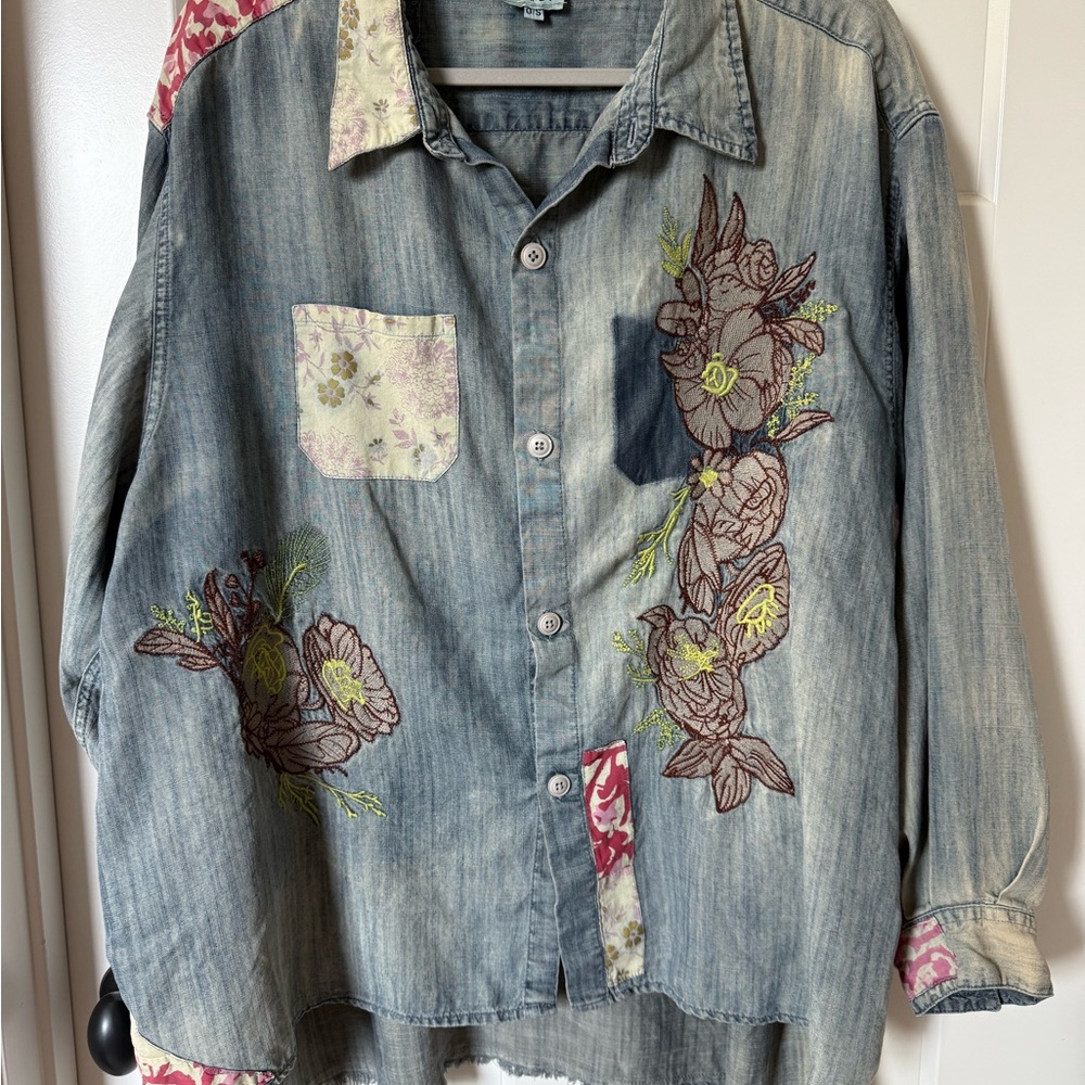 Floral Embroidered Denim Shirt
